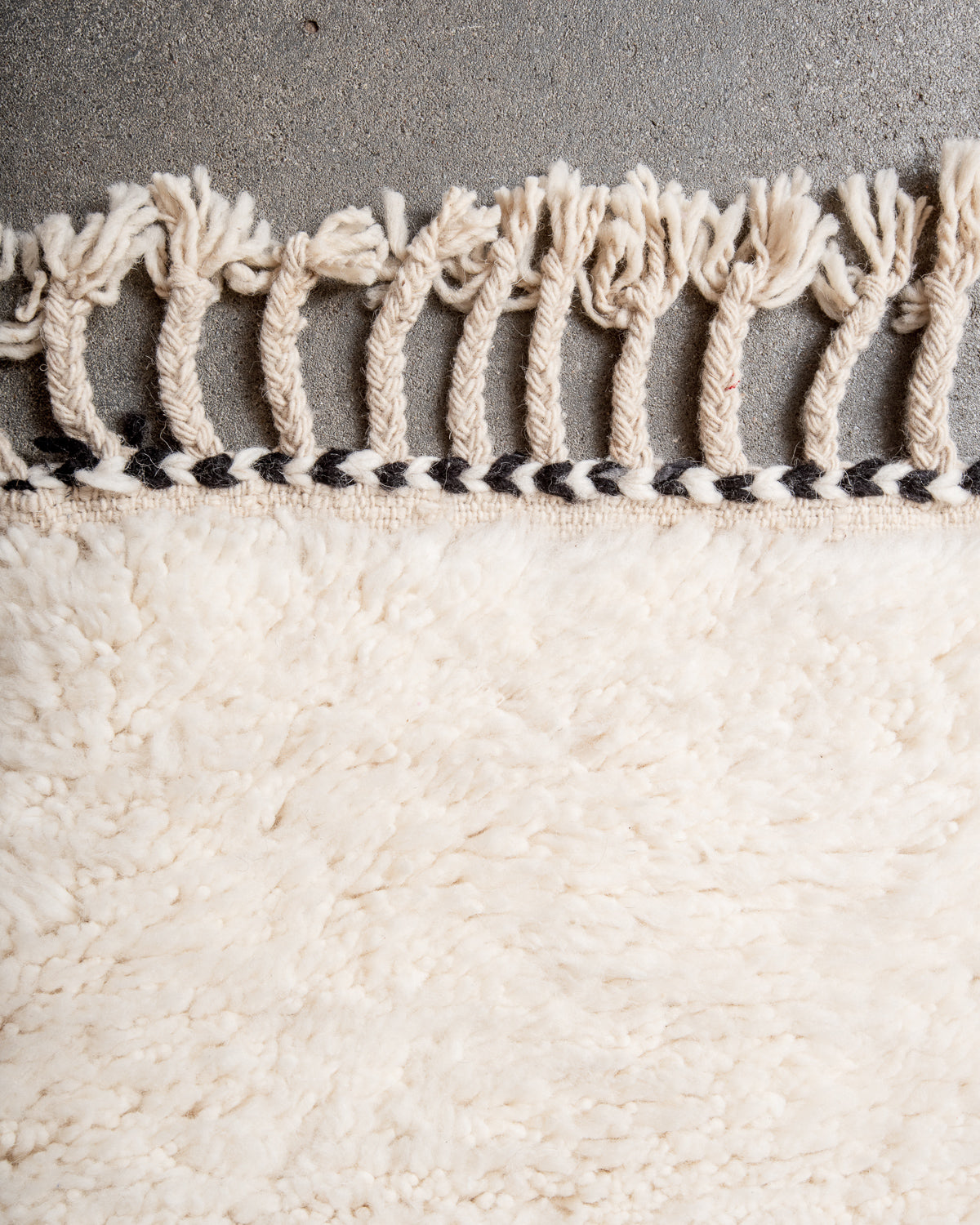 Modern, designer, handcrafted Berber rug from Morocco. Beniourain carpet with beautiful colours and patterns and fluffy wool texture.